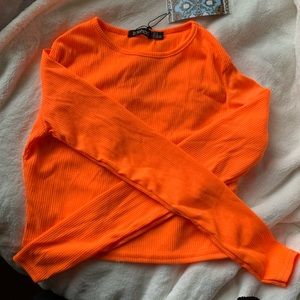 BOOHOO LONG SLEEVE ORANGE CROPPED SHIRT